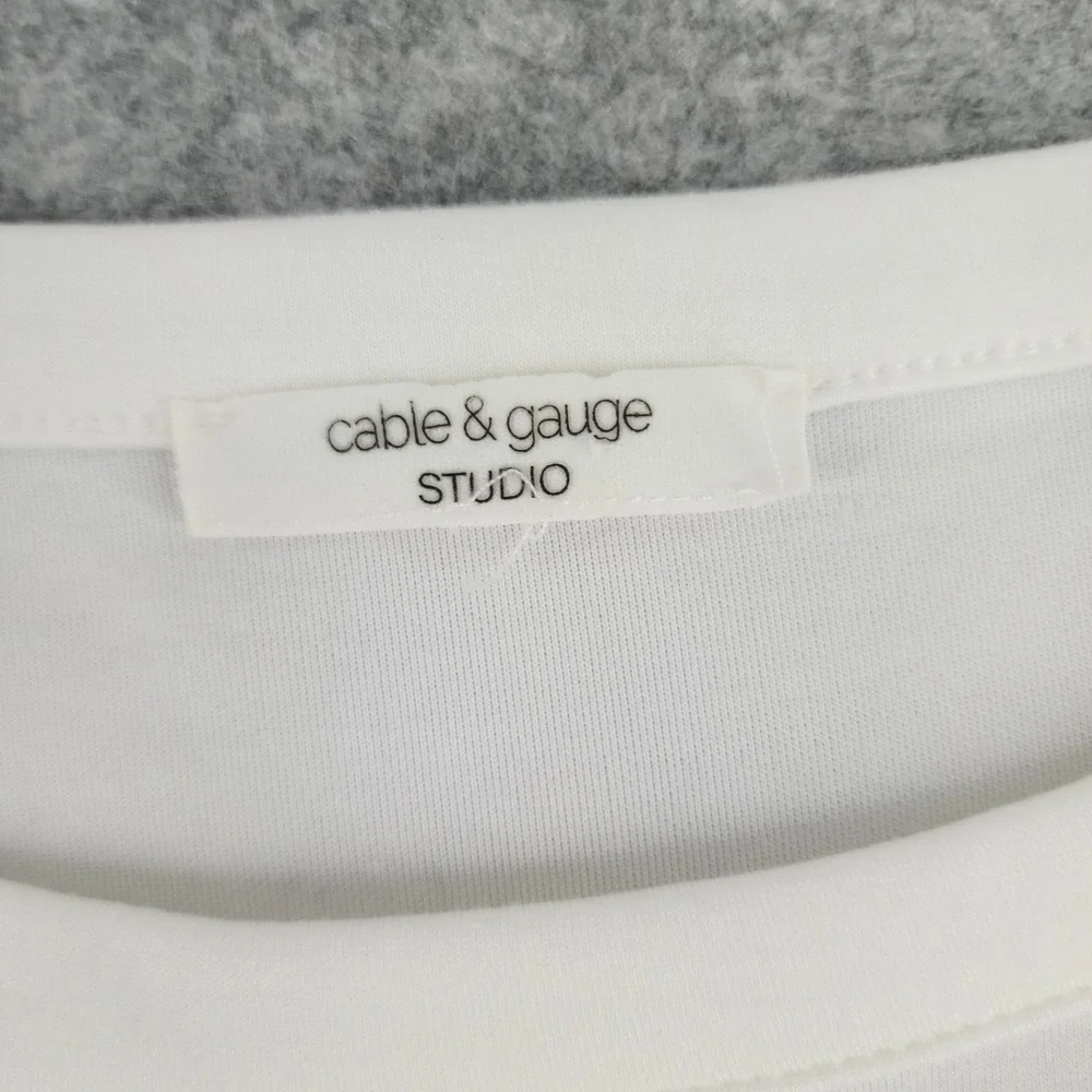 Cable & Gauge Studio Medium | Beige White Colorblock Modal Blend Pullover Women
